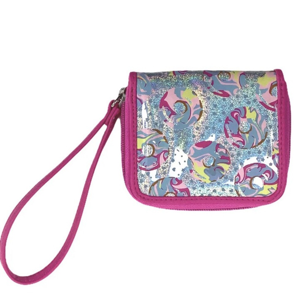 Girls Wristlet Wallet Donut Print Pink Metallic Coin Purse More Than Magic NEW